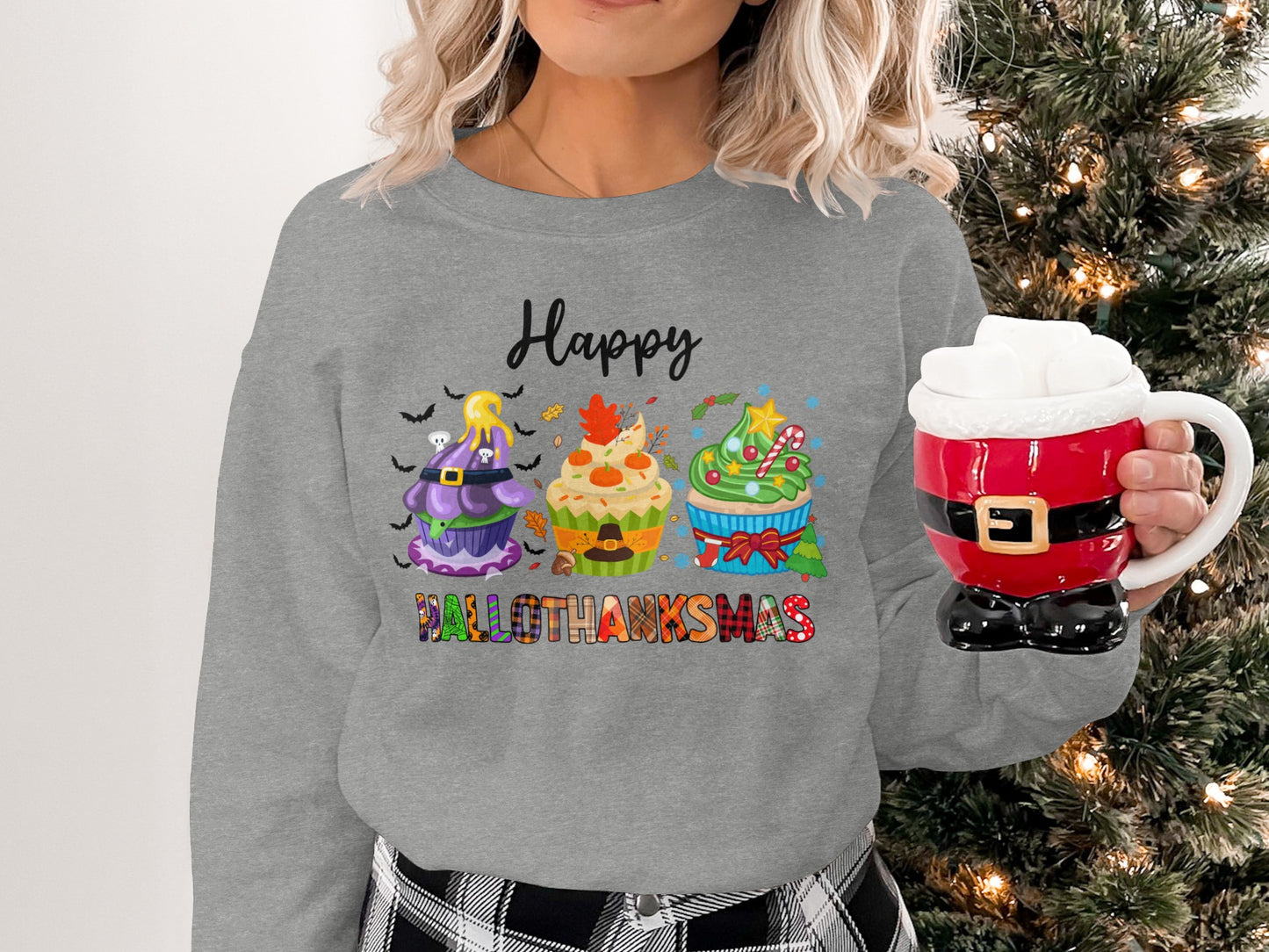 Happy Hallothanksmas Sweatshirt for Festive Cheer