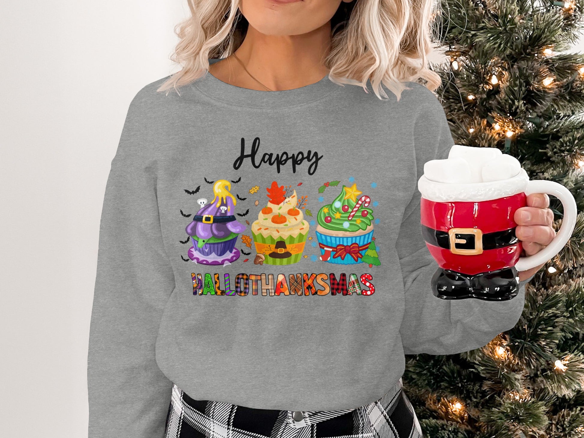 Happy Hallothanksmas Sweatshirt for Festive Cheer