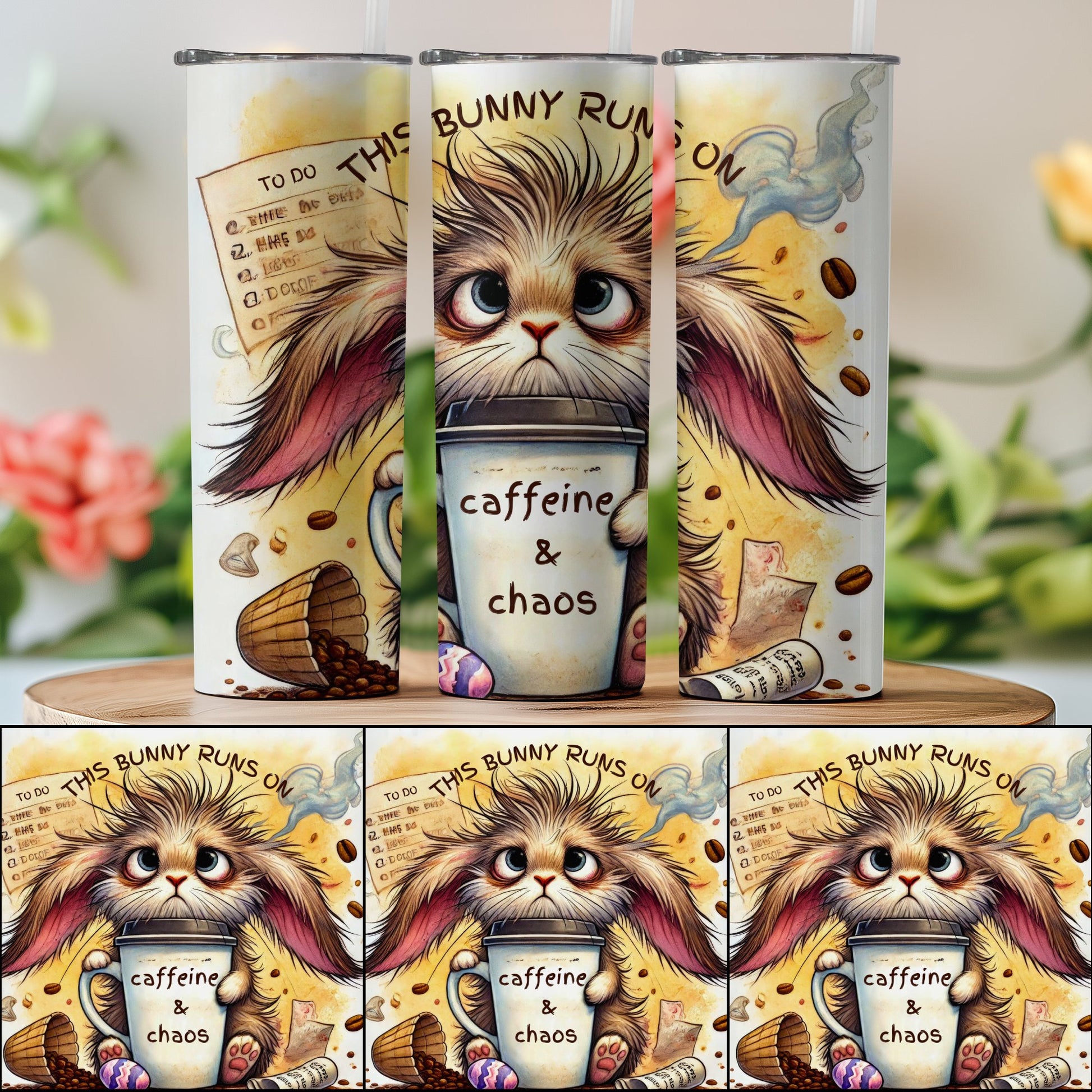 This Bunny Runs On Caffeine and Chaos Product Tumbler