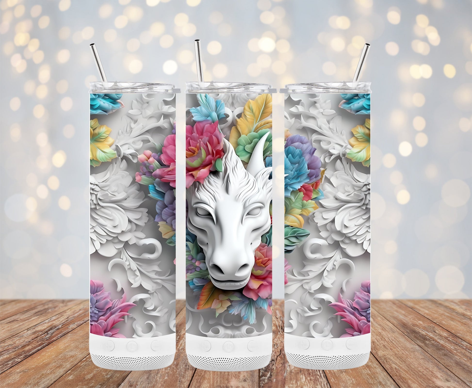 Beautifully Detailed White Unicorn Tumbler product type