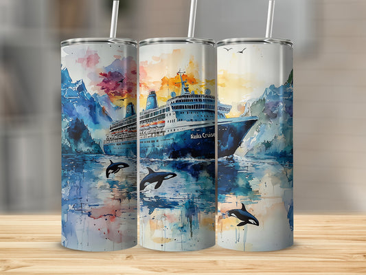 Scenic Cruise Ship with Orcas Design Tumbler product