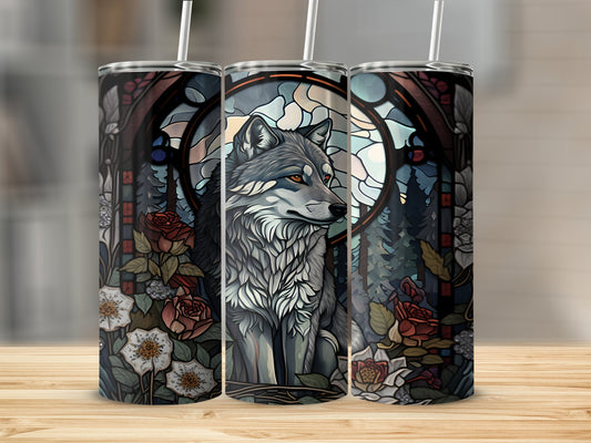Wolf and Floral Stained Glass Tumbler product