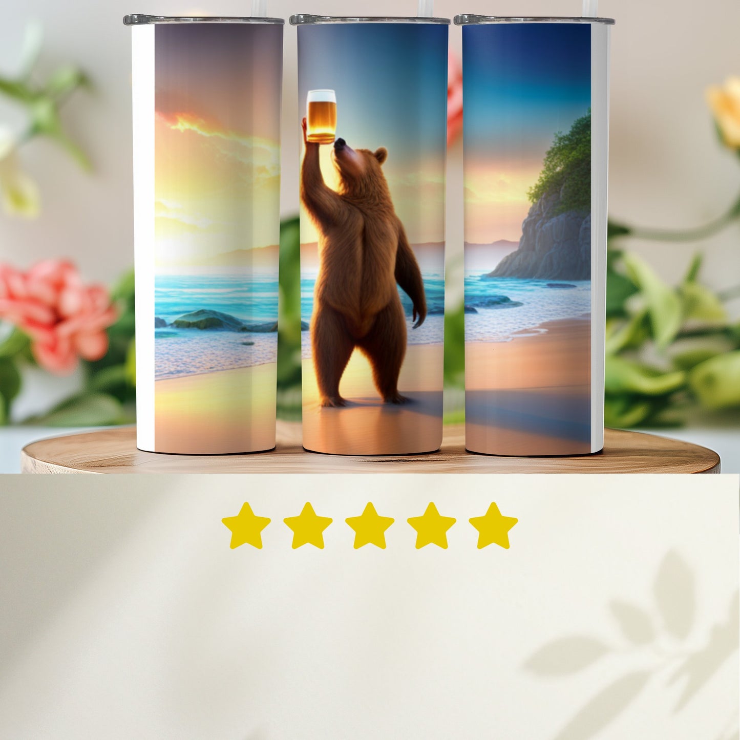 Bear Toasting on Tropical Beach Scene Tumbler product type