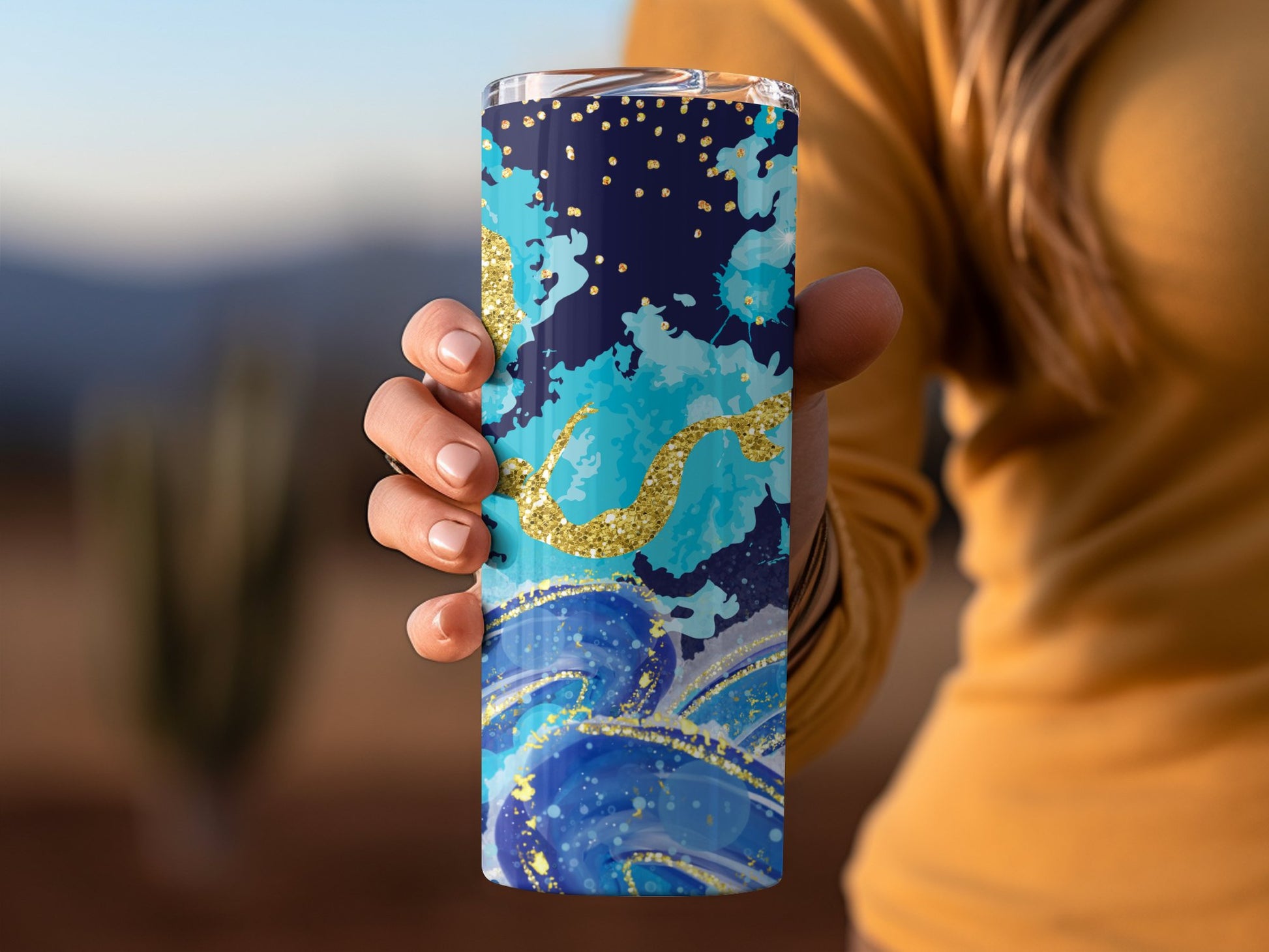 Abstract Galaxy Blue and Gold Tumbler product type