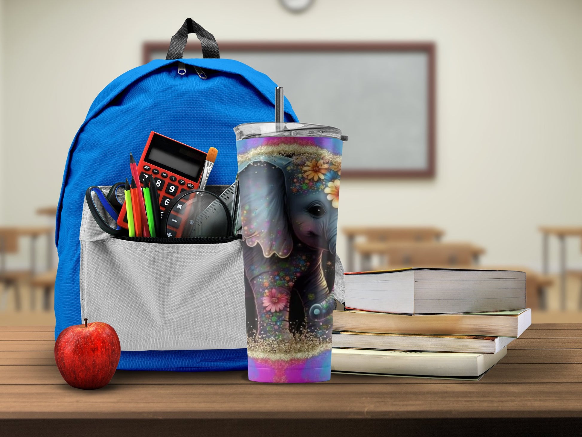 Cute Elephant Design Tumbler with Lid School Essentials product