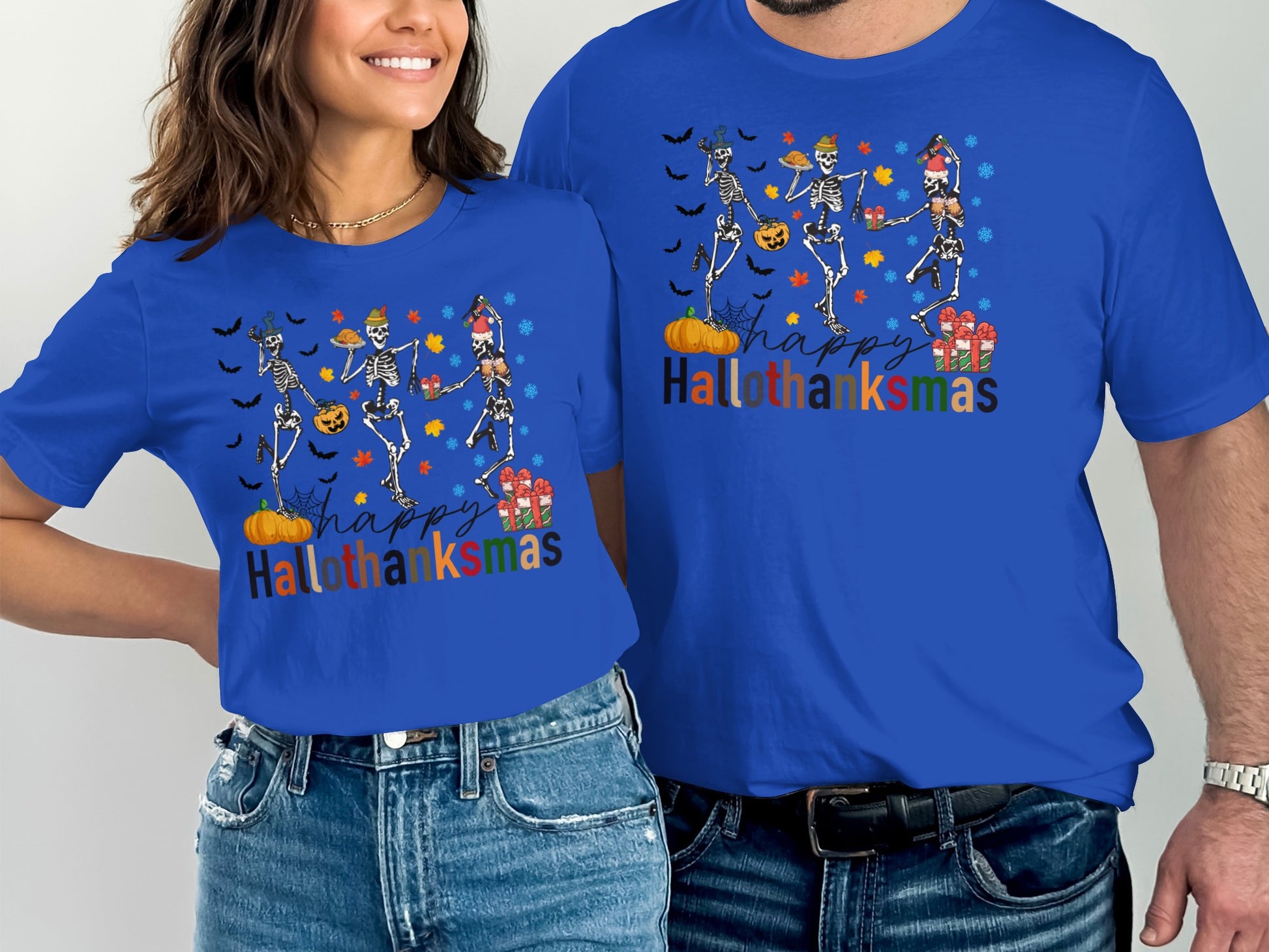 Happy Halothanksmas Festive Skeletons T-Shirt