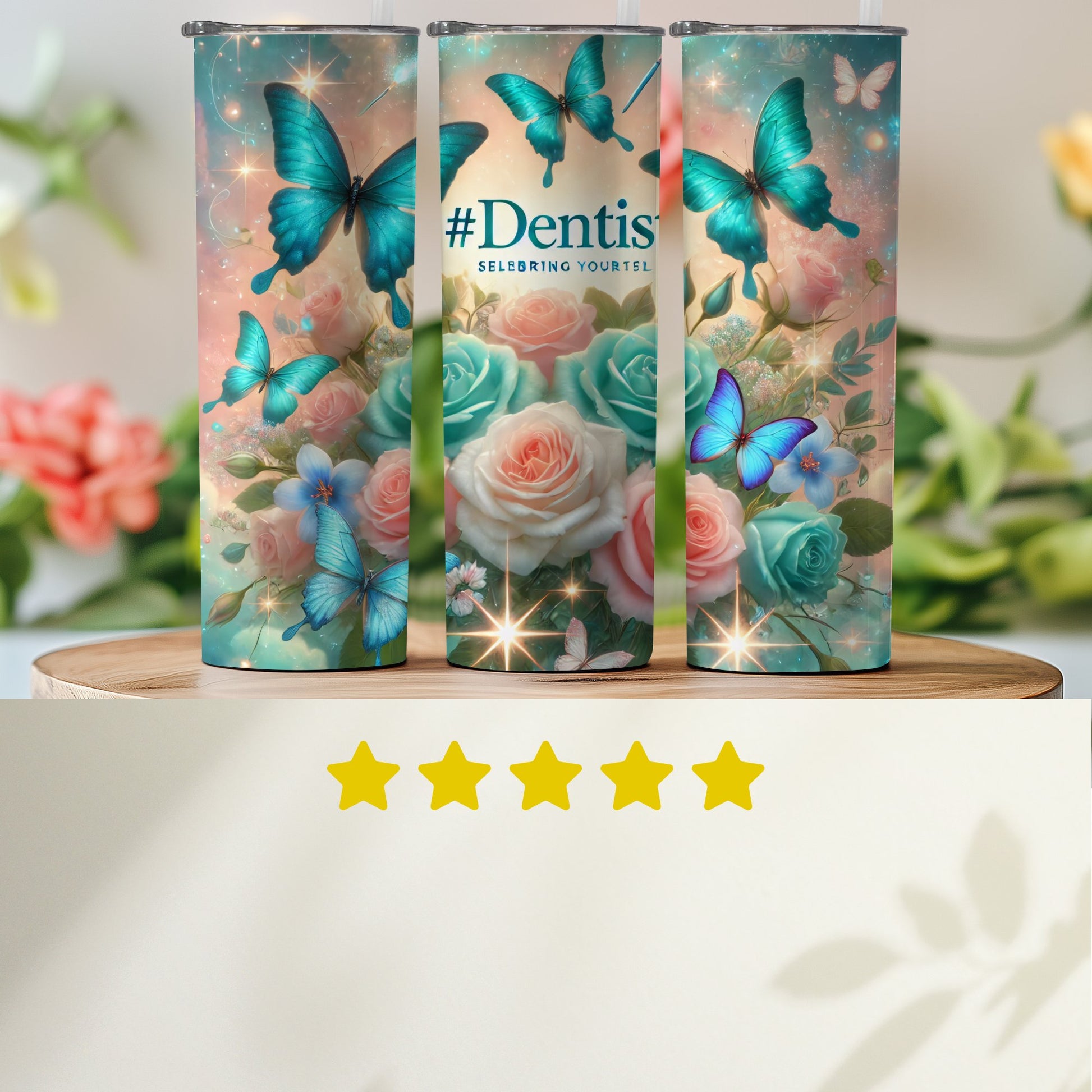 Dentist Butterfly Flowers Themed Tumbler Product
