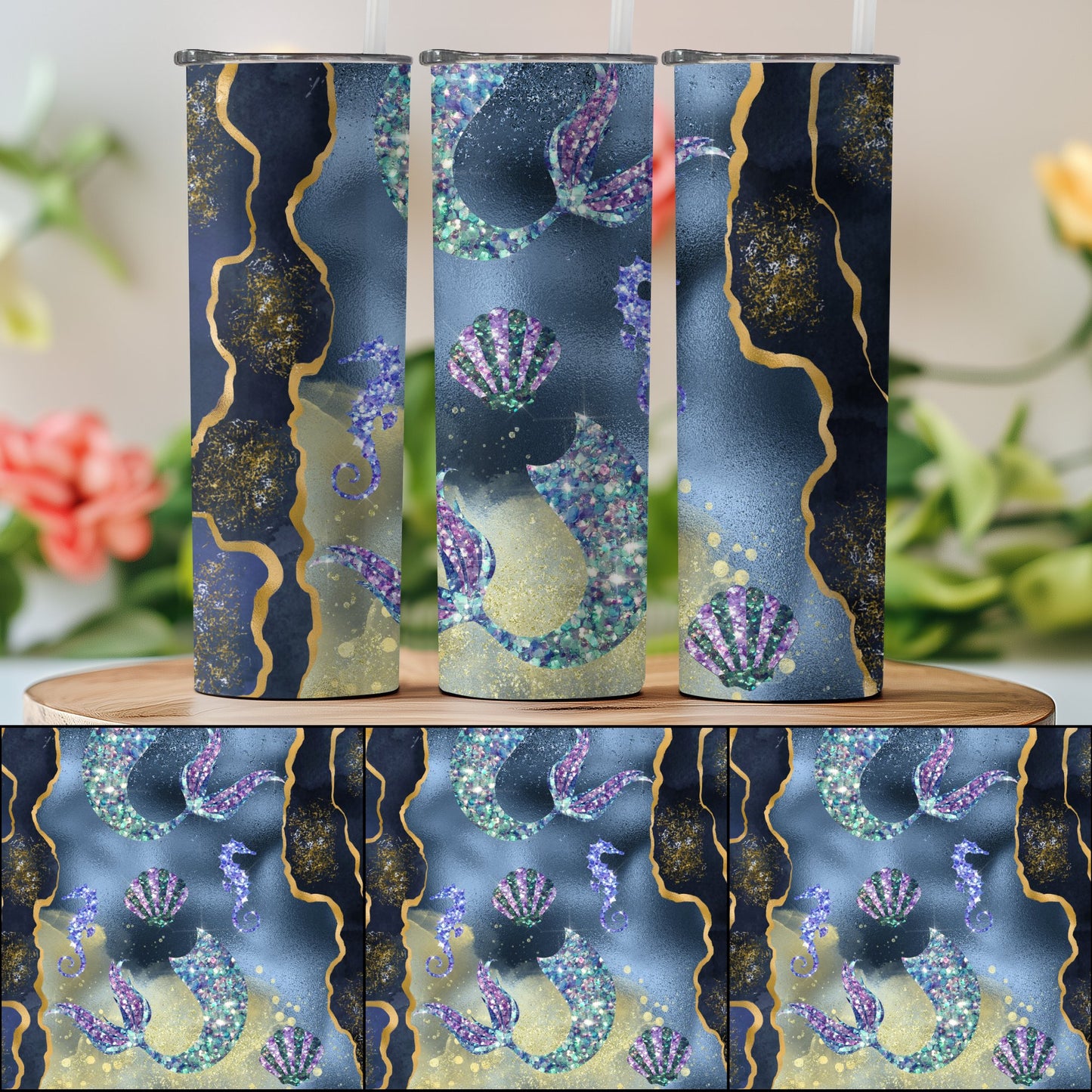 Navy Seashell and Gold Accents Tumbler product