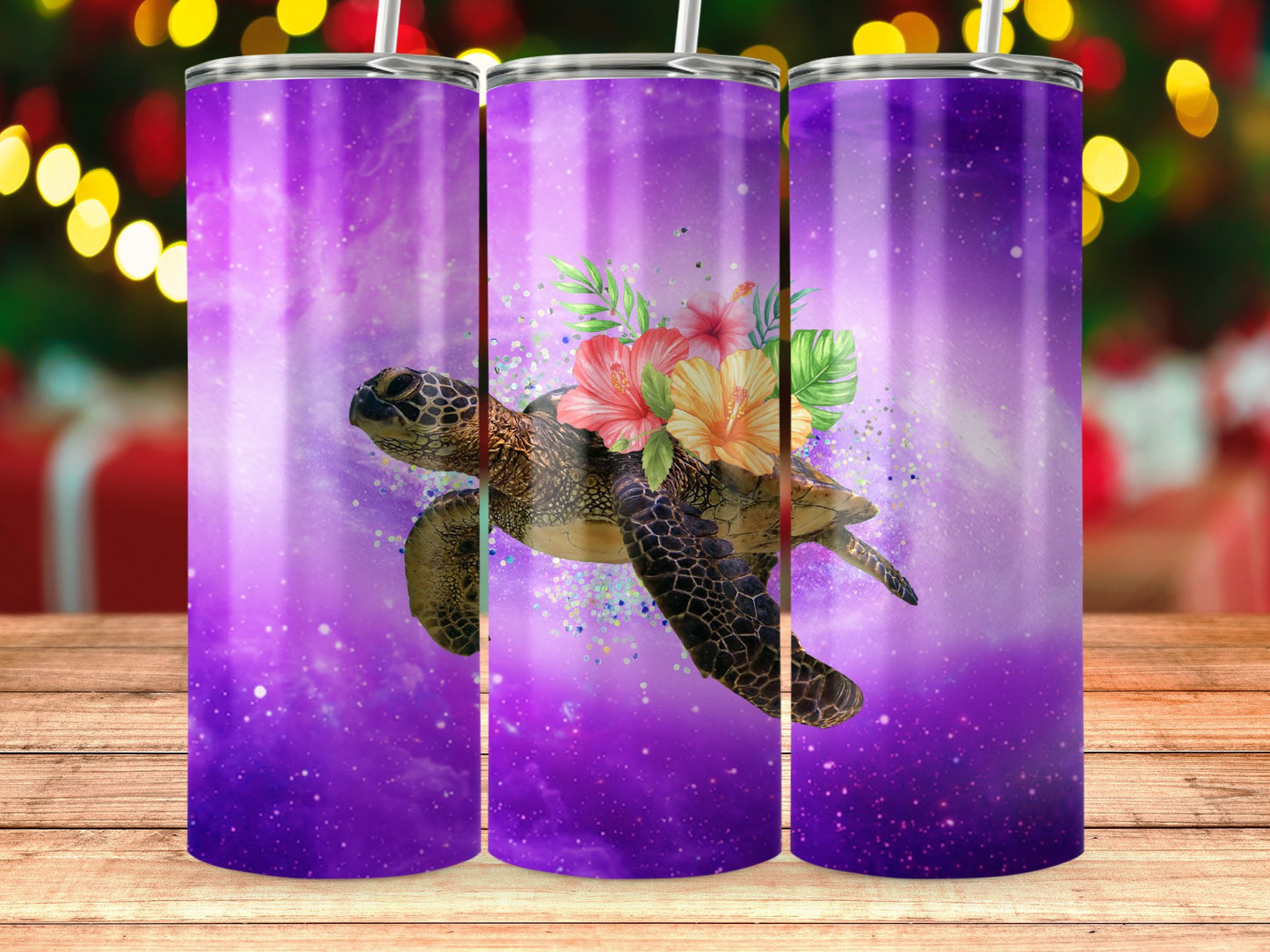 Turtle with Flowers on Purple Ombre Tumbler product