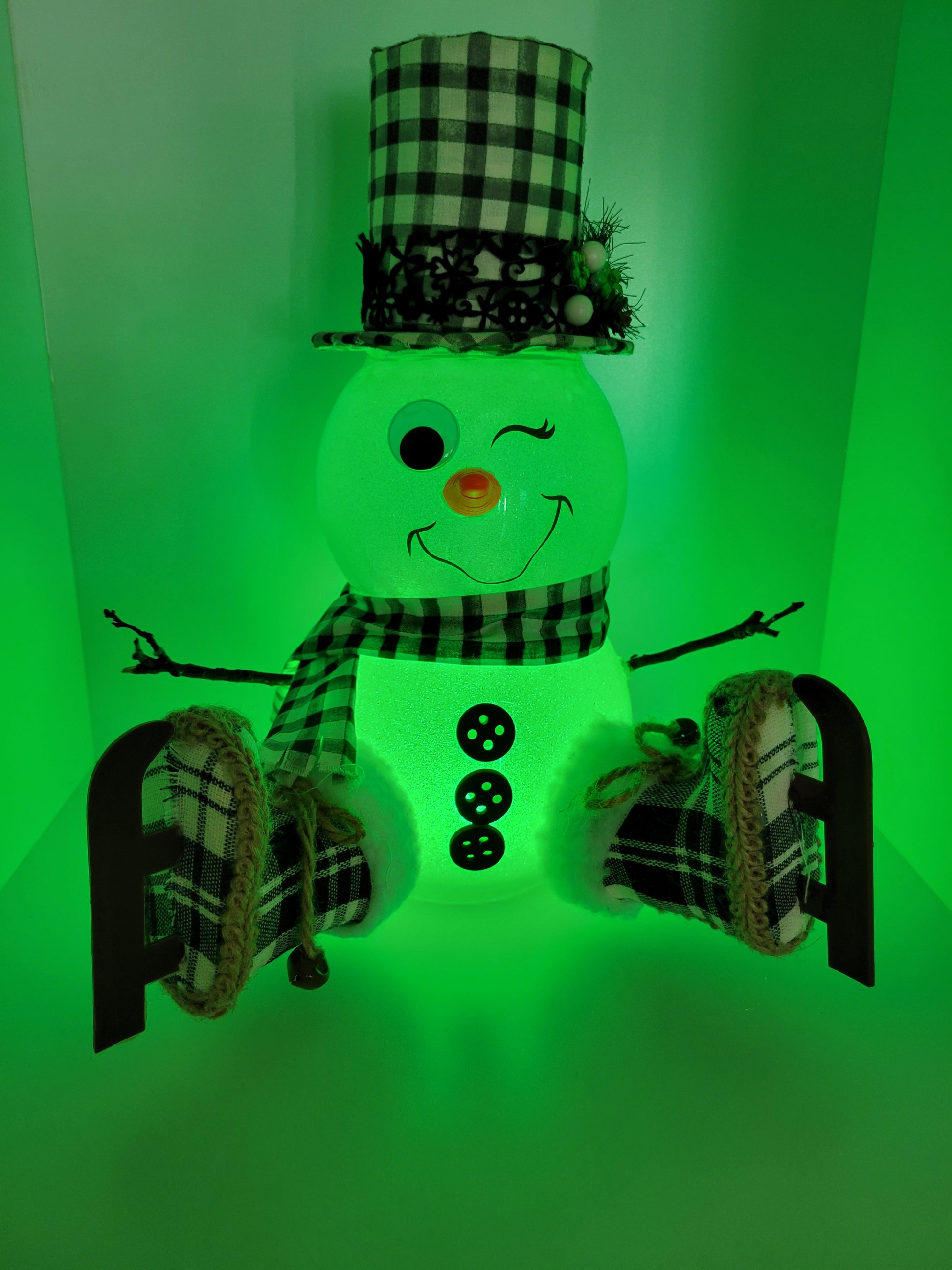 Glow-in-the-Dark Winking Snowman with Patterned Hat Decor