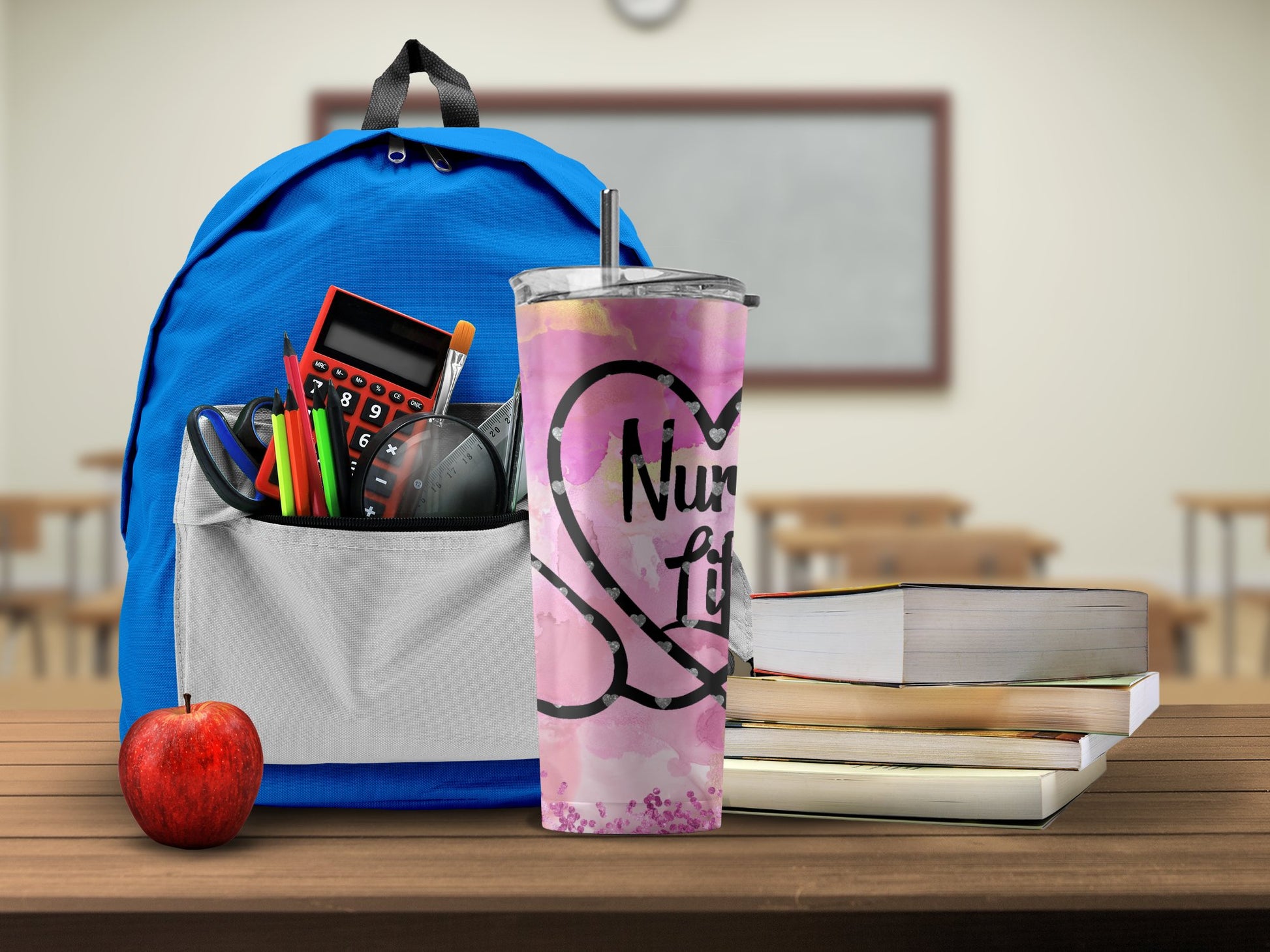 Blue Backpack with School Essentials and Tumbler product type