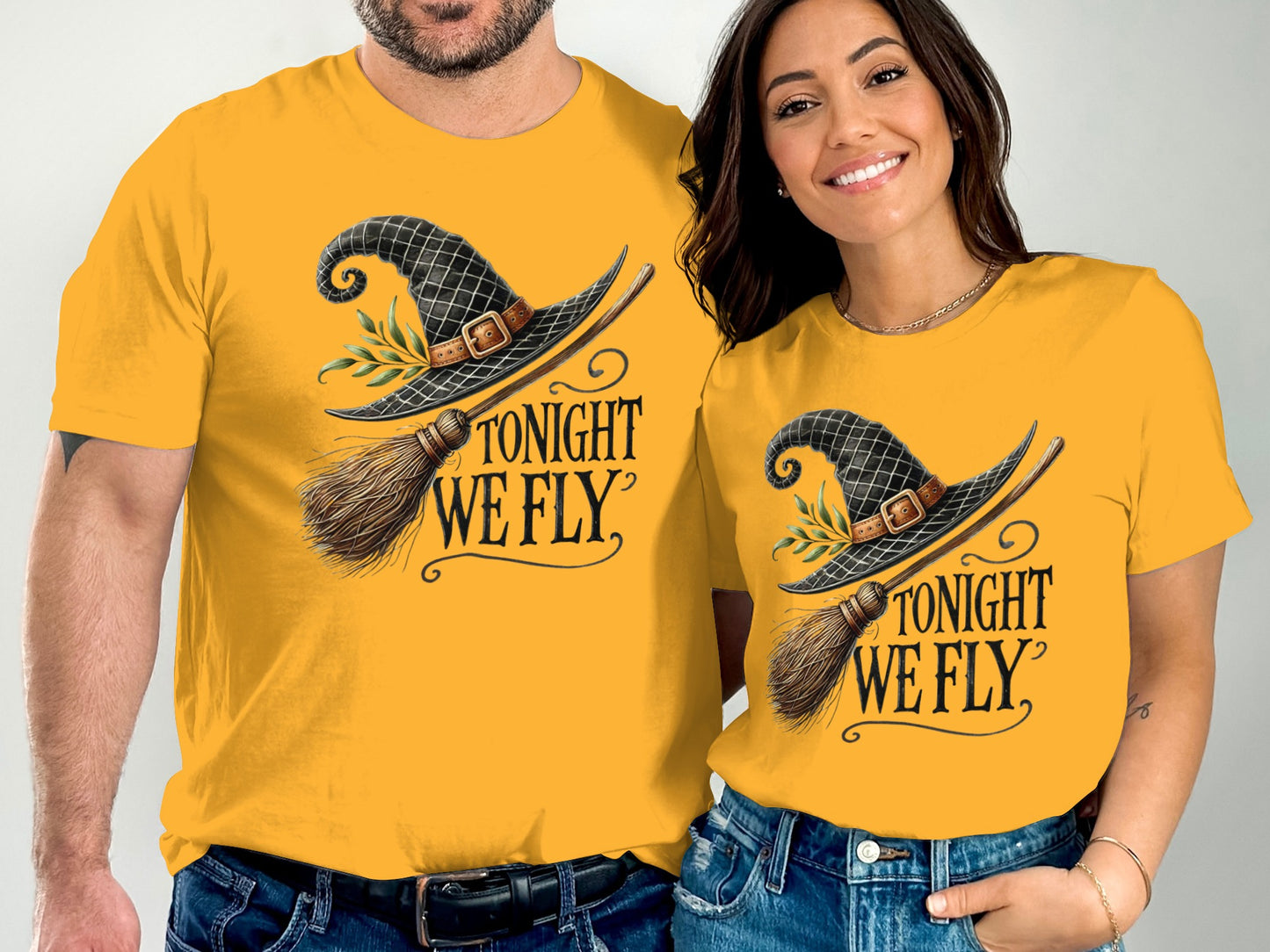 Tonight We Fly Witch Hat Broom Couple Halloween product type