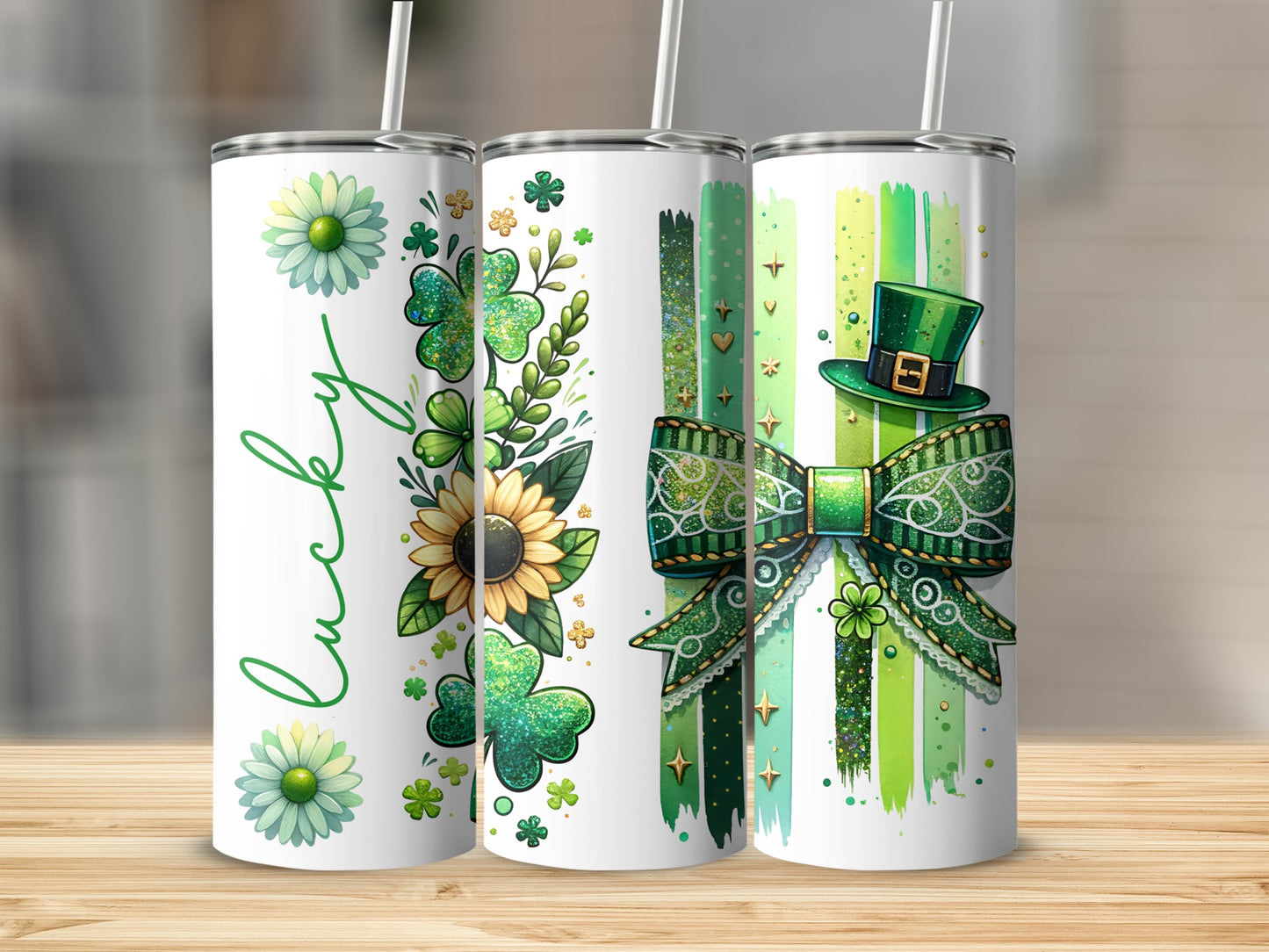 St. Patrick's Day Shamrock and Bow Stainless Steel Tumbler