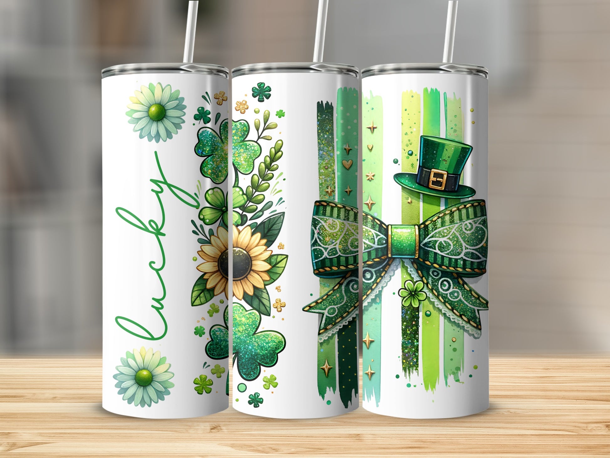 St. Patrick's Day Shamrock and Bow Stainless Steel Tumbler