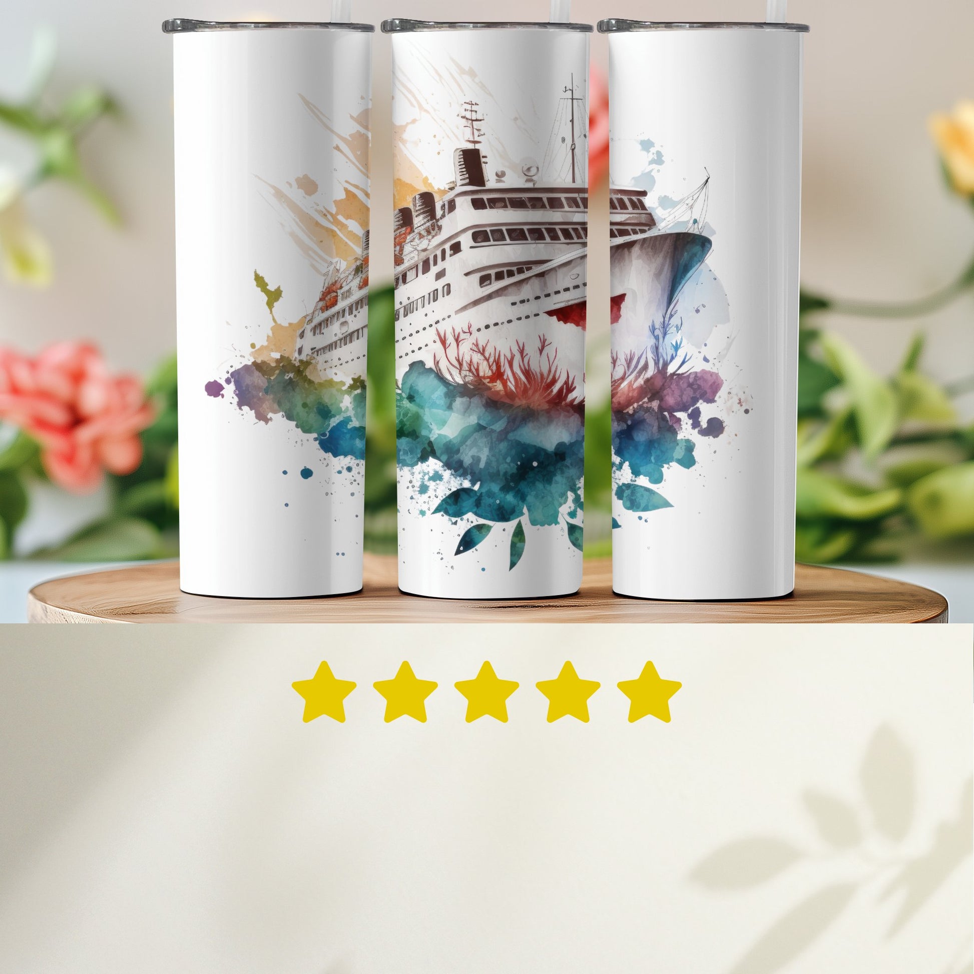 Stunning Ocean Liner Art on Tall Tumbler Product