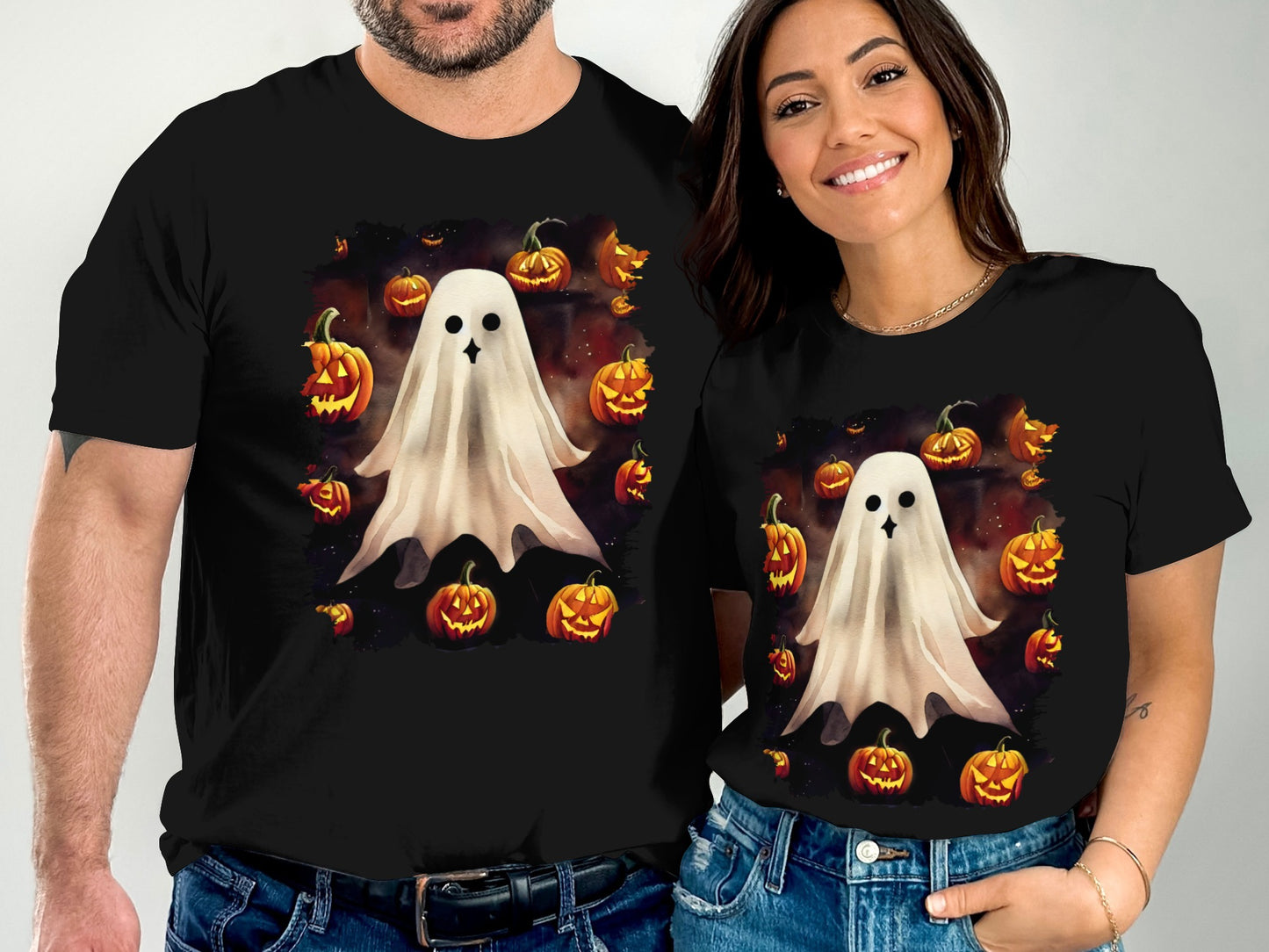 Halloween Ghost and Pumpkins Themed T-shirt Product