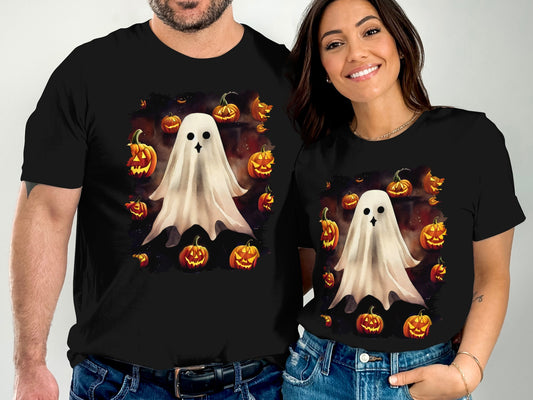 Halloween Ghost and Pumpkins Themed T-shirt Product