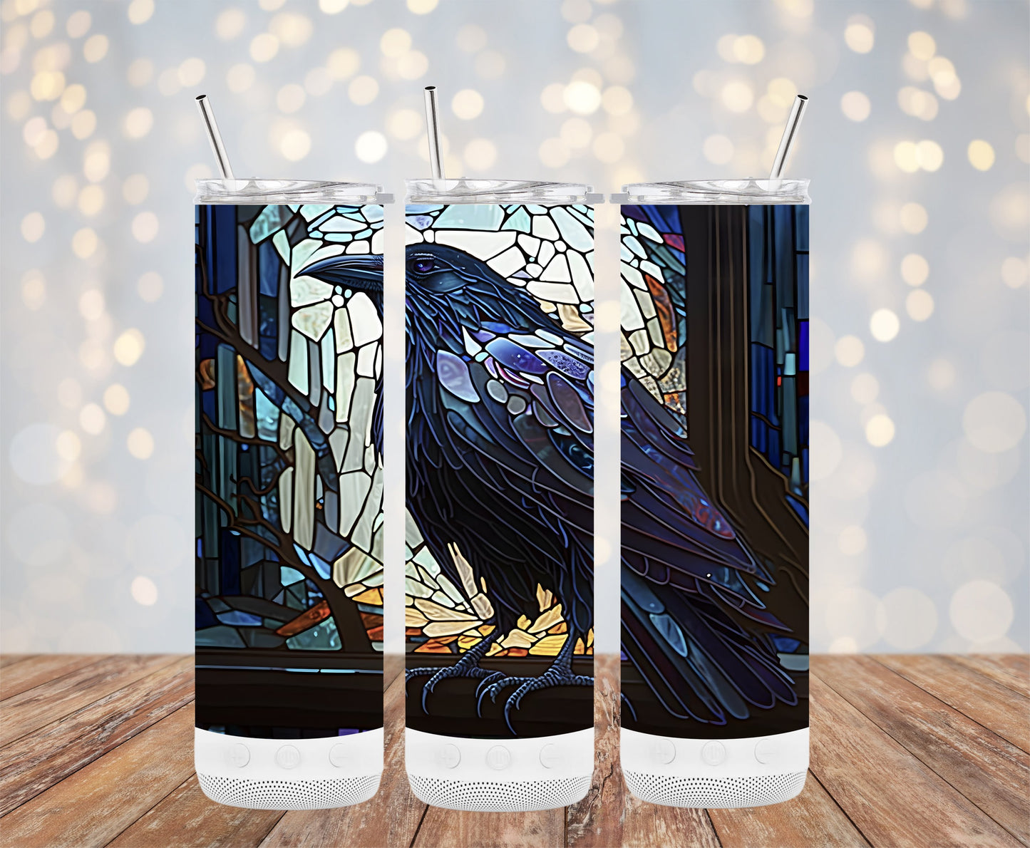 Stained Glass Crow Tumbler with Straw Stylish product