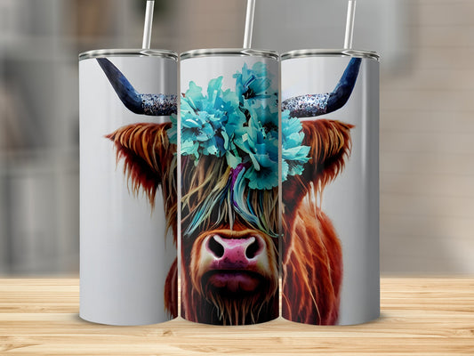 Highland Cow With Blue Flowers Tall Tumbler product