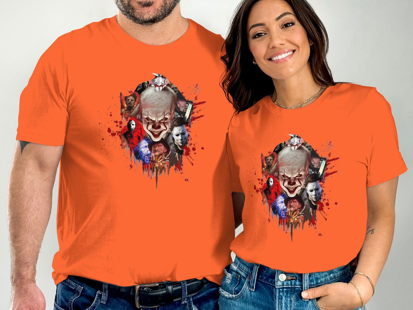 Horror Characters Collage on Orange T-Shirt product