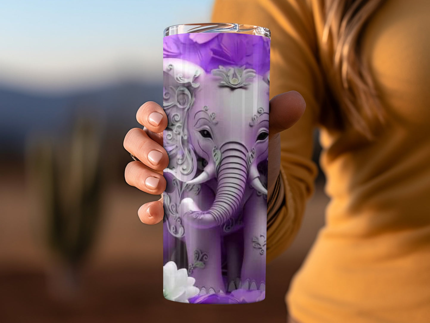 Purple Elephant Themed Travel Mug Product
