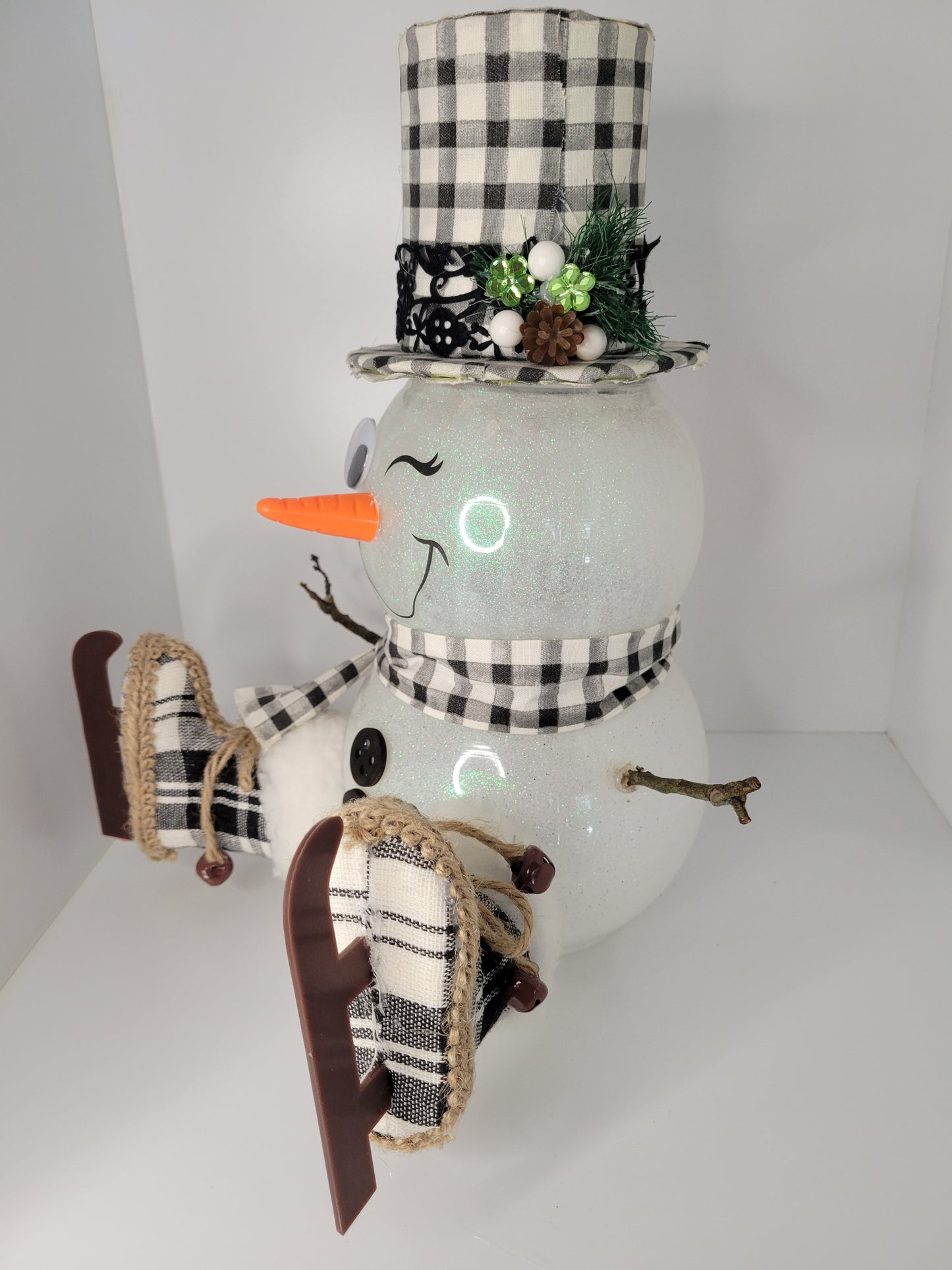 Light-Up Snowman Decoration with Gingham Hat Ornament