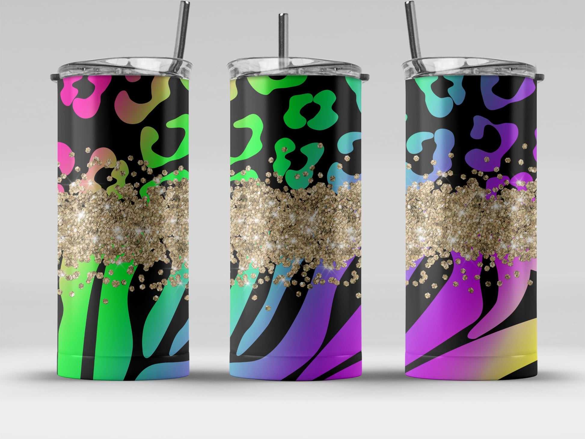 Colorful Glitter Leopard Print Tumbler product