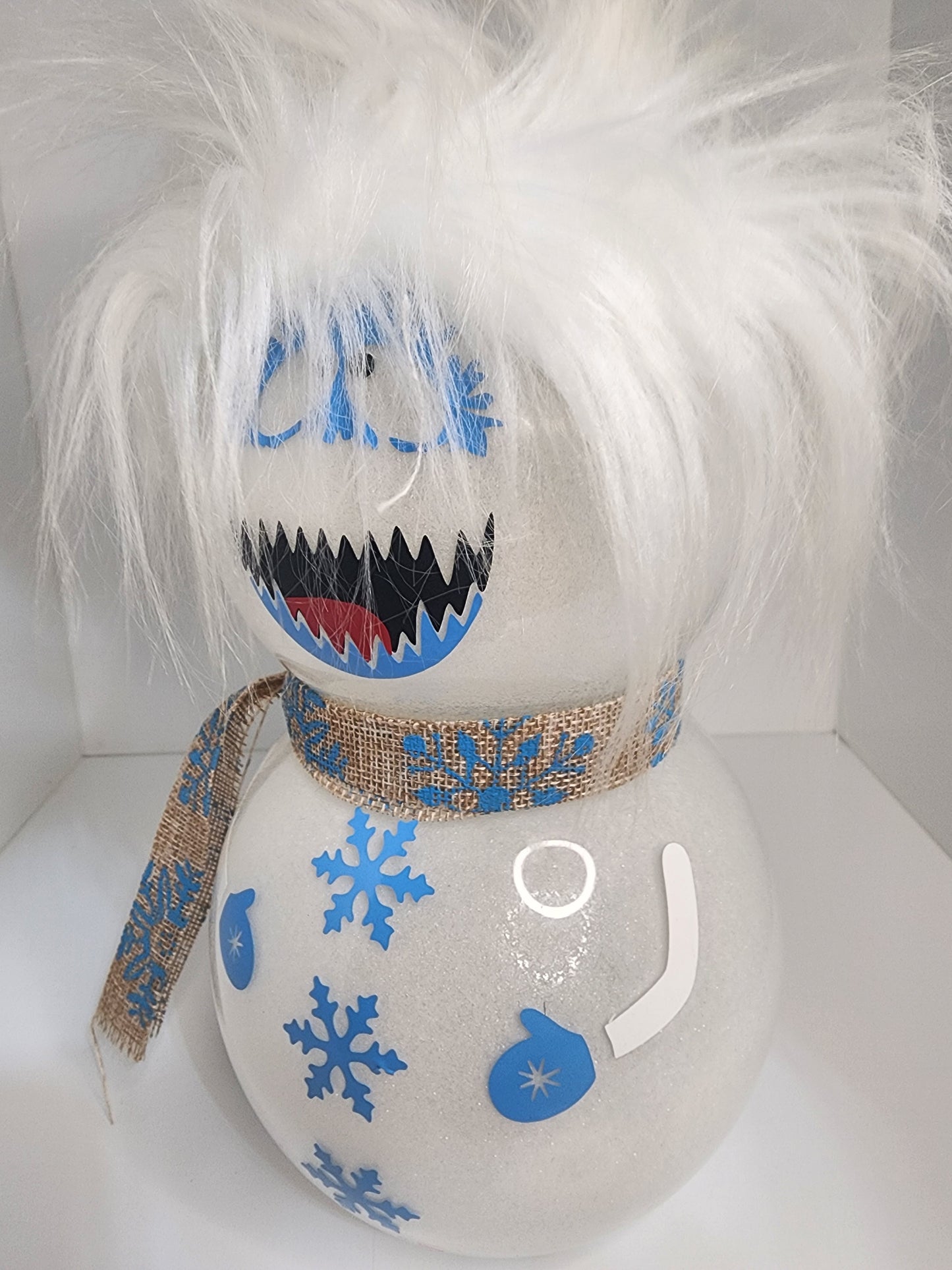 Fluffy White and Glittery Snowman Decoration Heureux