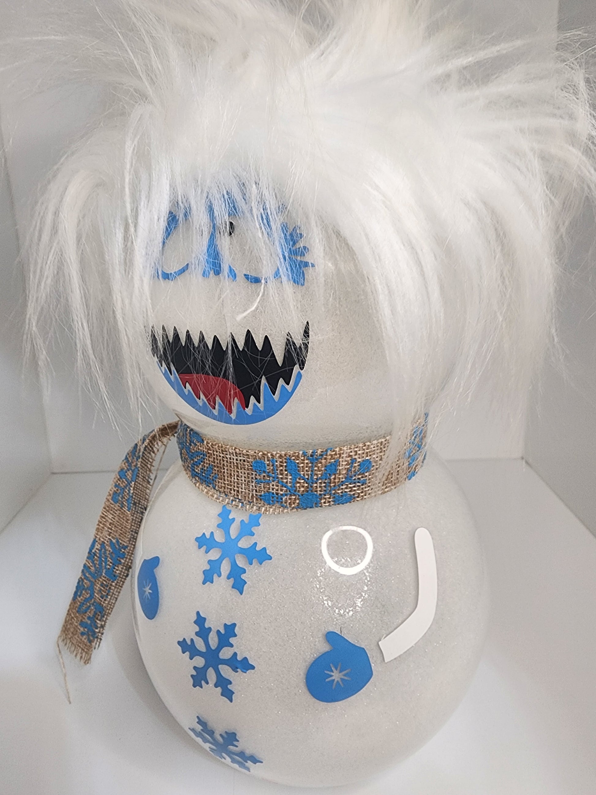 Fluffy White and Glittery Snowman Decoration Heureux