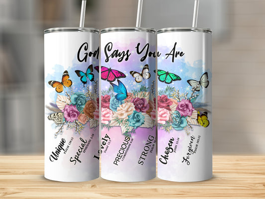God Says You Are Butterfly Floral Tumbler product type