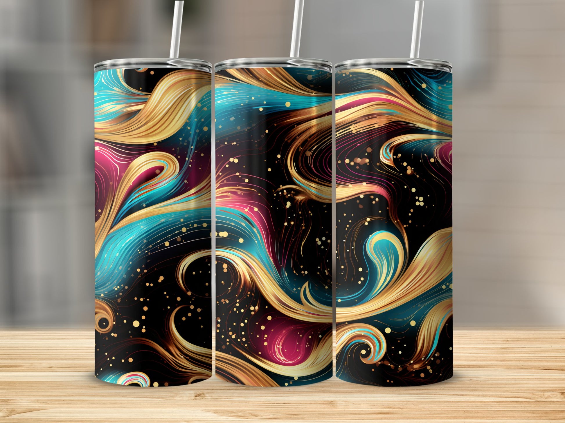 Colorful Abstract Swirls Design on Tumbler product type