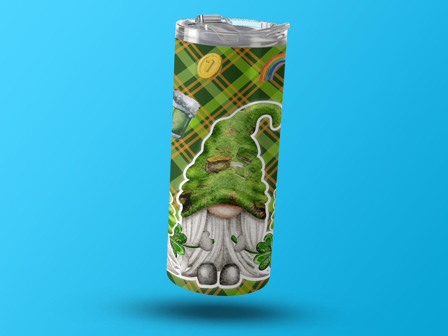 St. Patrick's Day Plaid Green Gnome Travel Mug