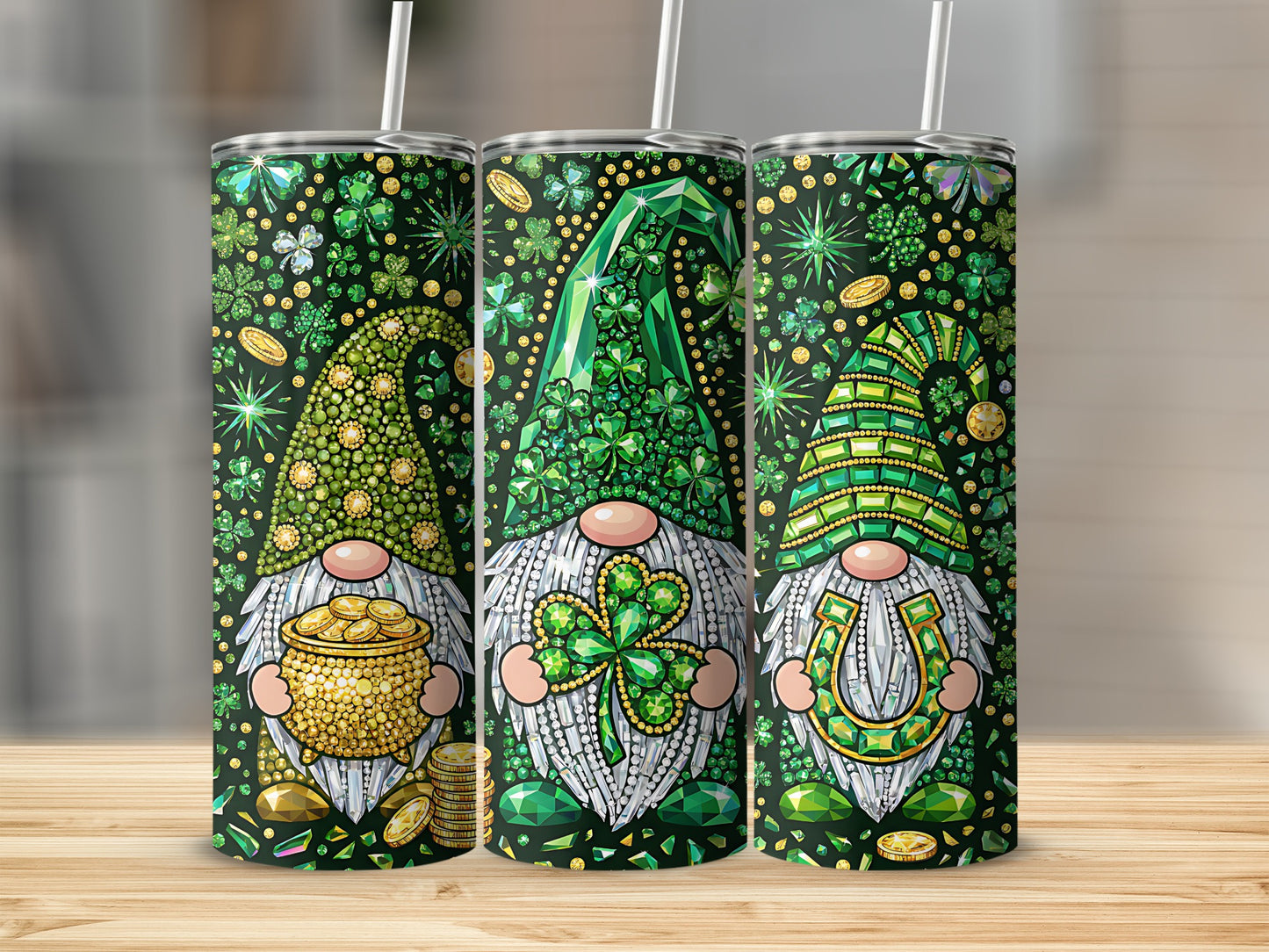Festive Gnome Design Green Tumbler for St Patrick's Day