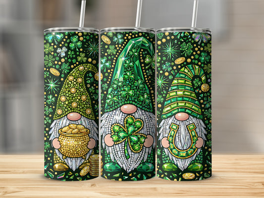 Festive Gnome Design Green Tumbler for St Patrick's Day