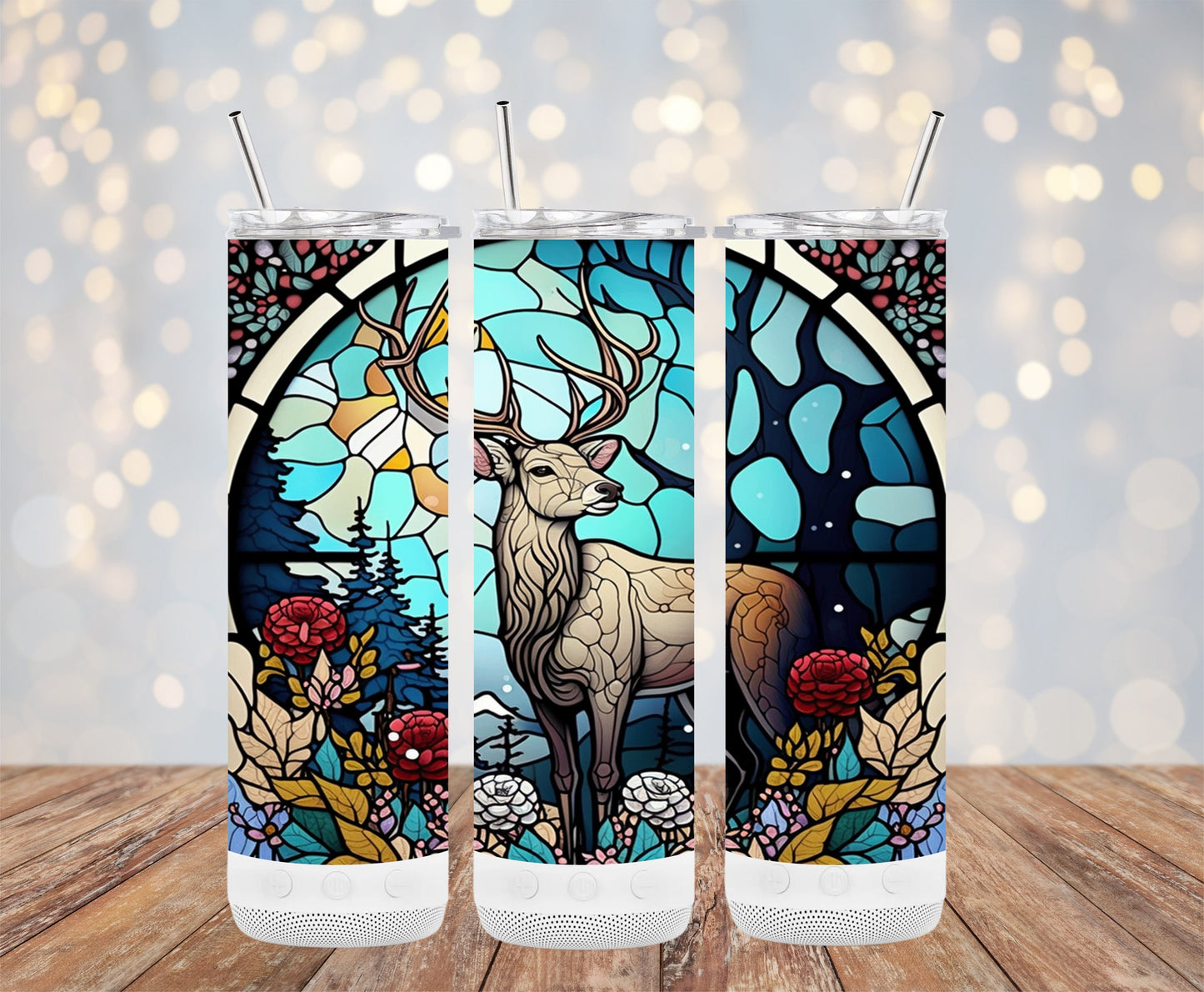 Stained Glass Reindeer Design Skinny Tumbler product type
