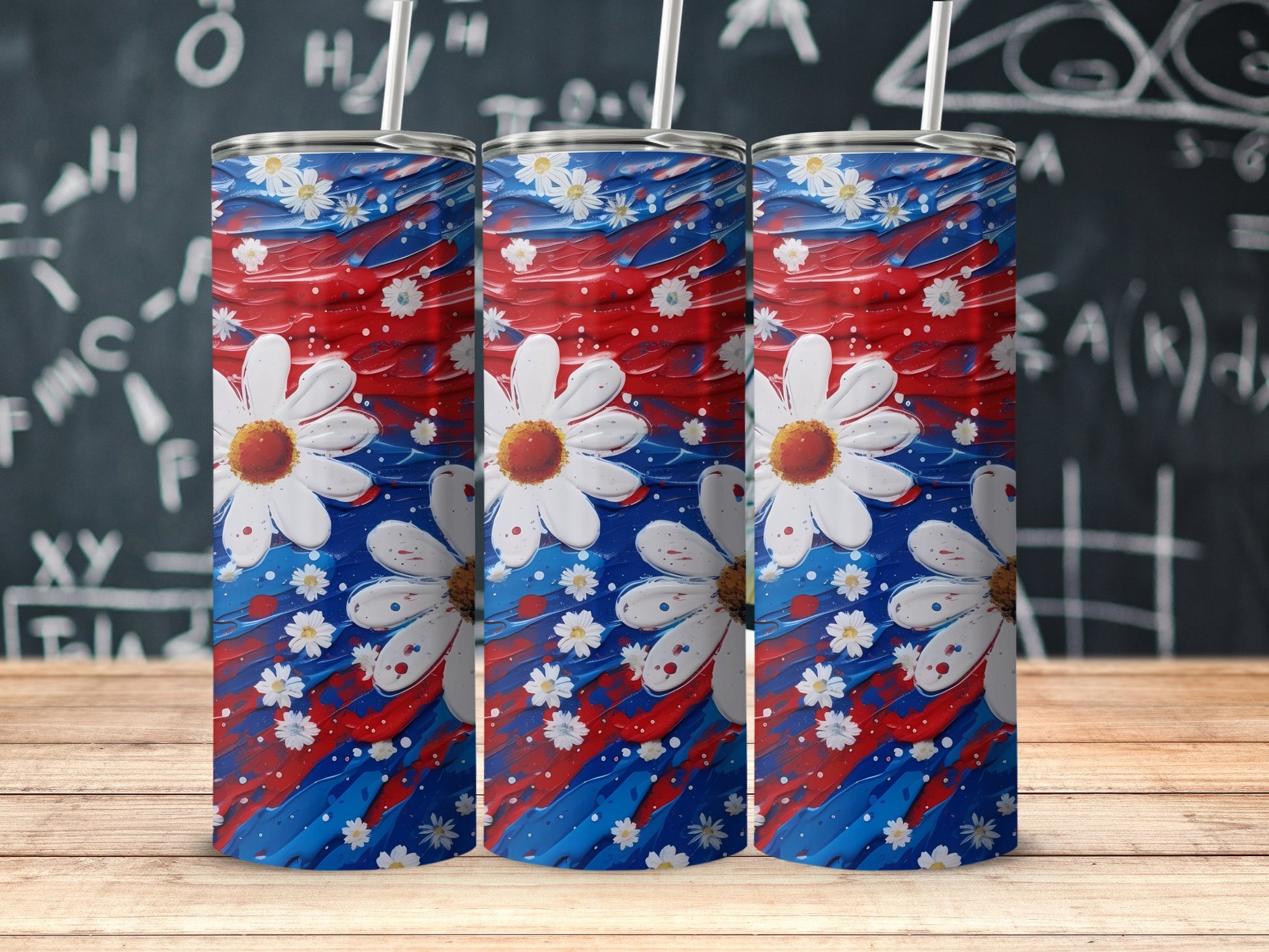 Red White and Blue Floral Tumbler product