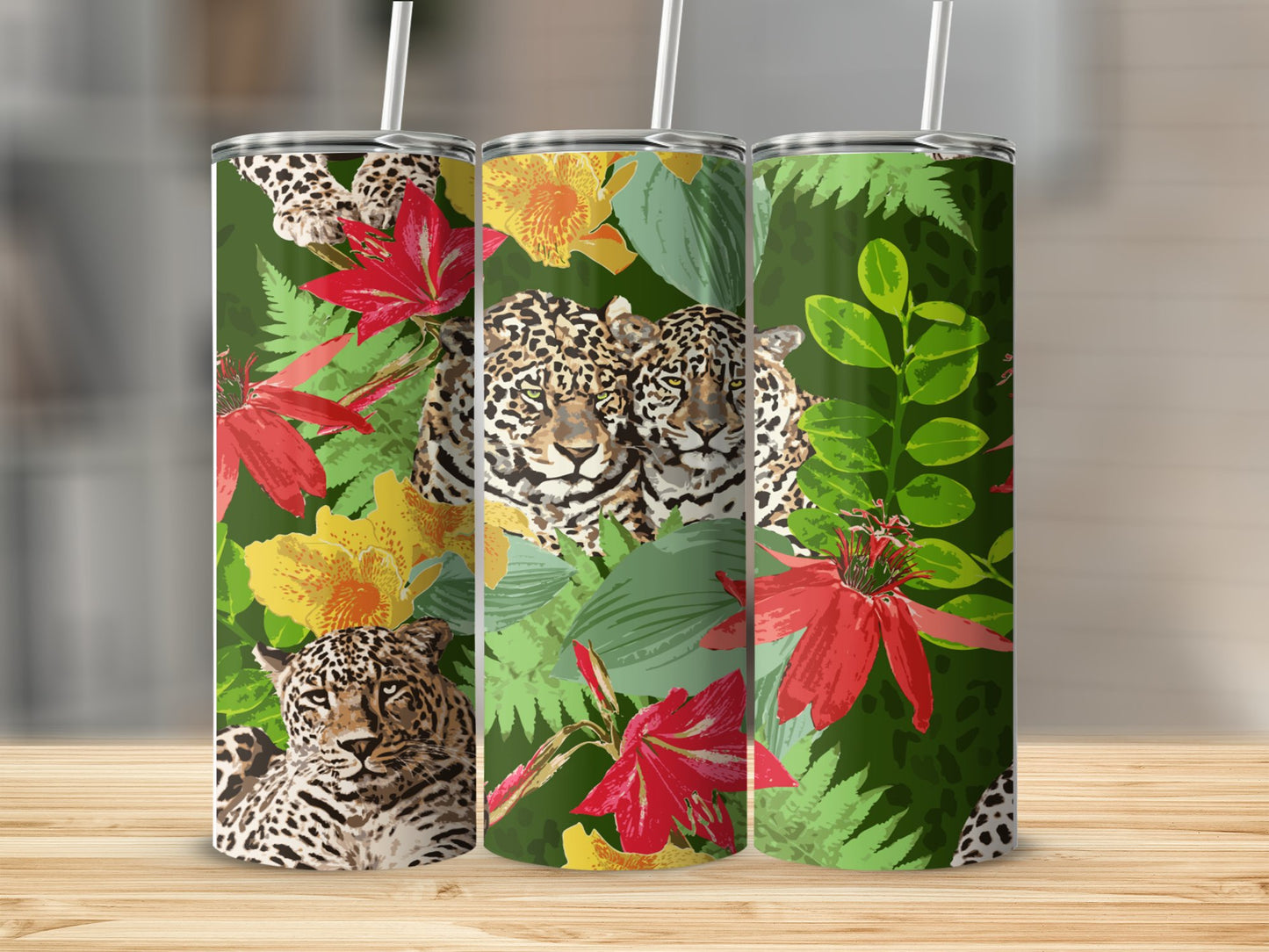 Leopard and Floral Design Customizable Tumbler product