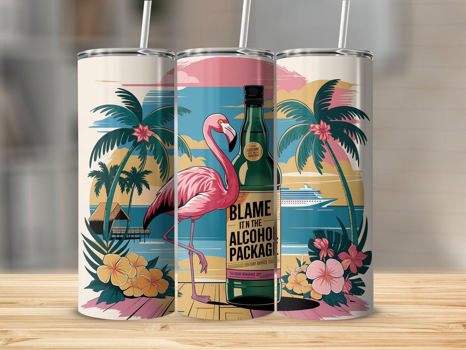 Tropical Flamingo and Palm Tree Beach Vacation Tumbler product type