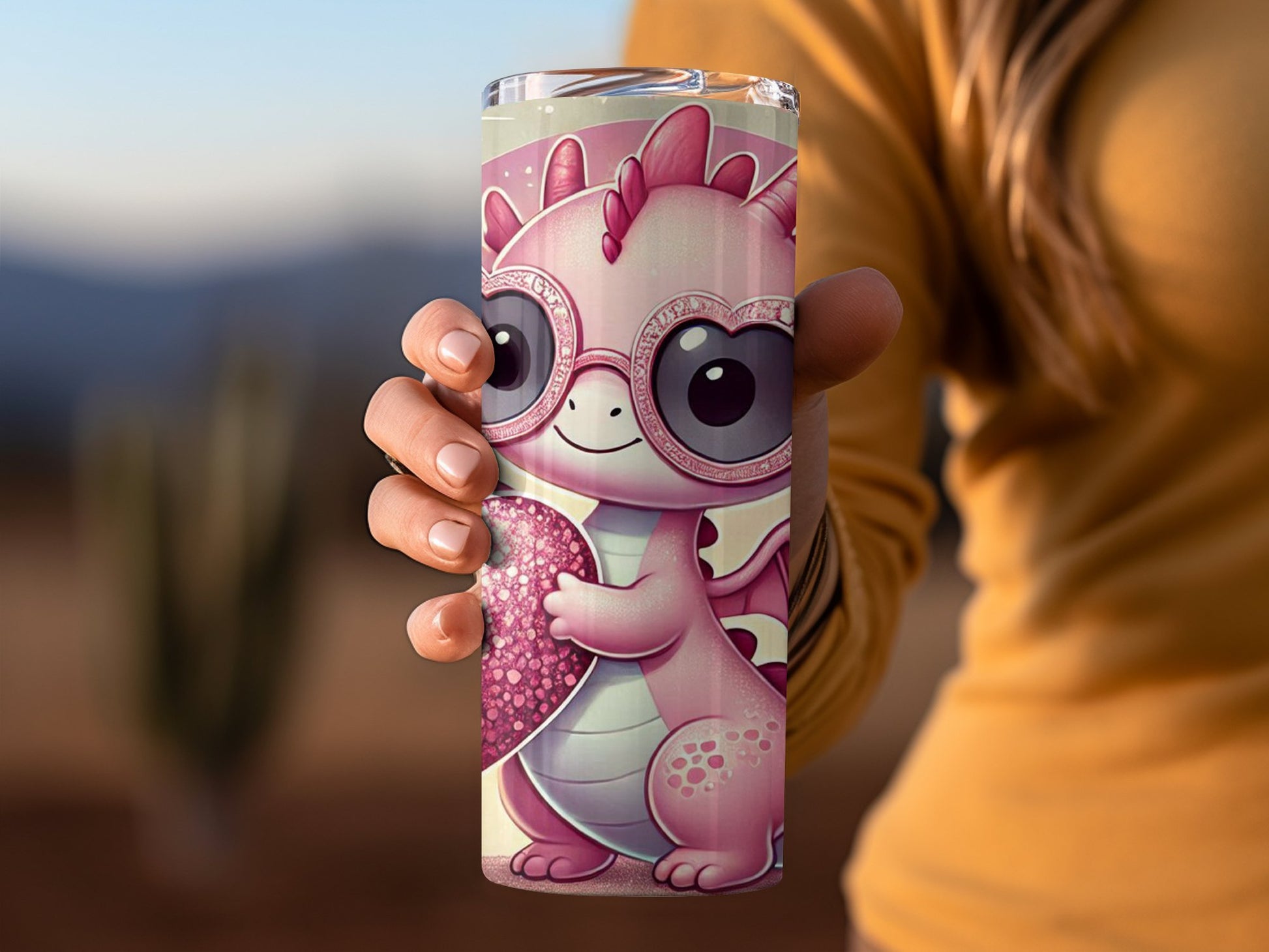 Adorable Pink Dragon with Glasses Tumbler Product