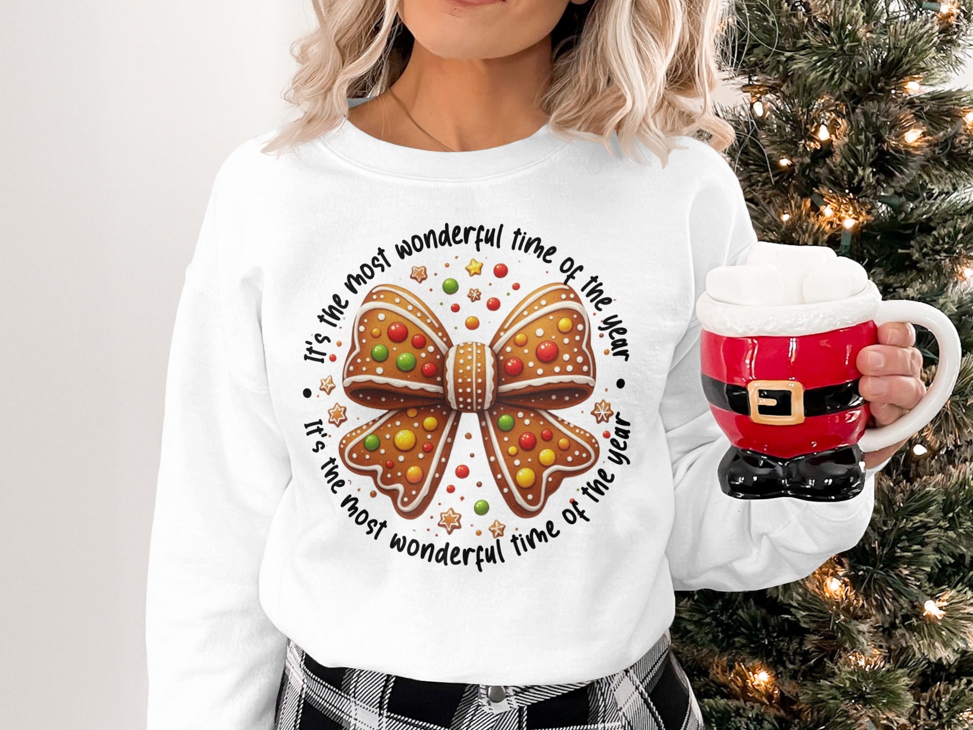 Festive Gingerbread Bow Design Long Sleeve Shirt