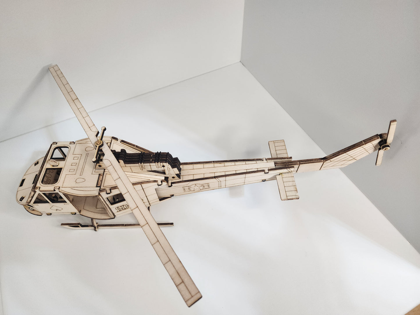 Detailed Wooden Helicopter Construction Model Kit