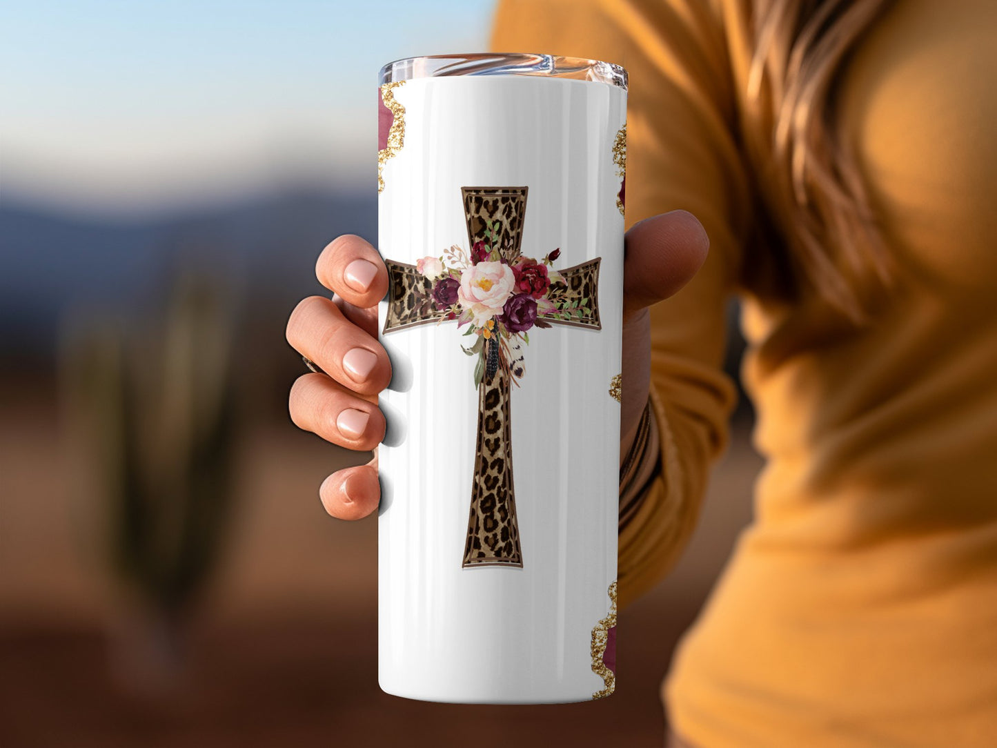 Leopard Cross with Floral Design Tumbler product type