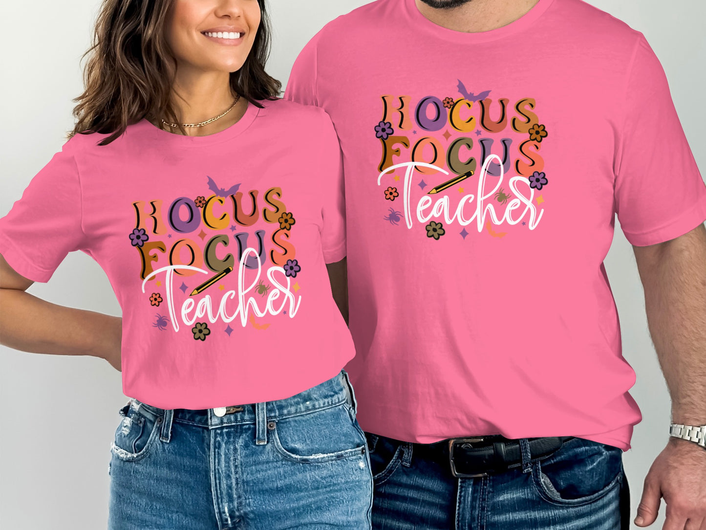 Hocus Focus Teacher Graphic Pink Shirts product type