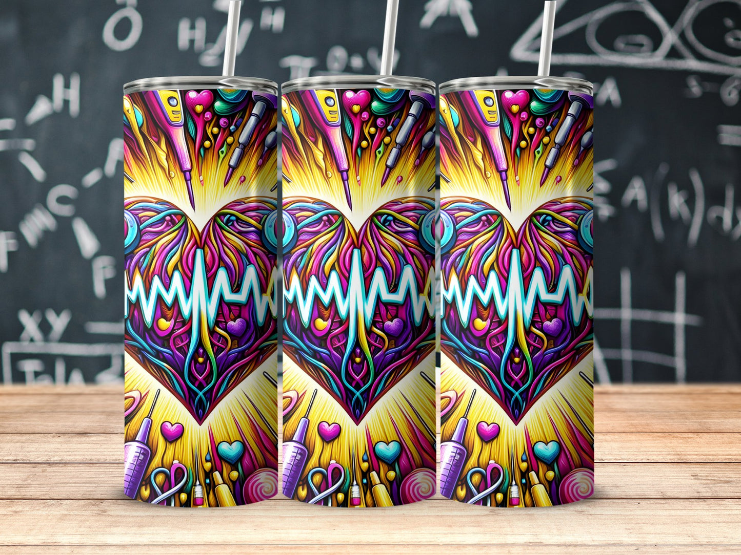 Colorful Heartbeat Design Travel Mug product
