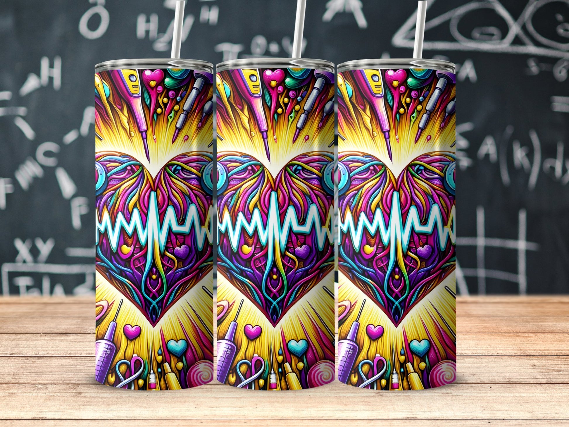 Colorful Heartbeat Design Travel Mug product