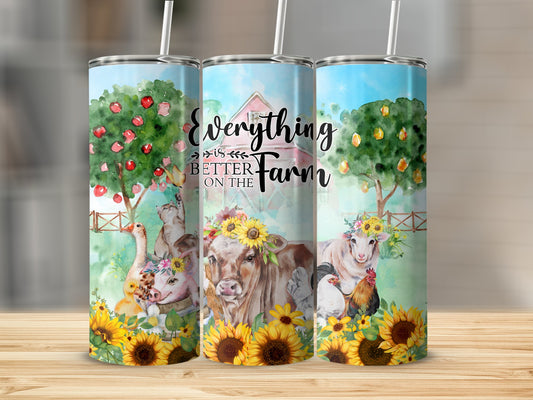 Everything Better on the Farm themed tumbler product