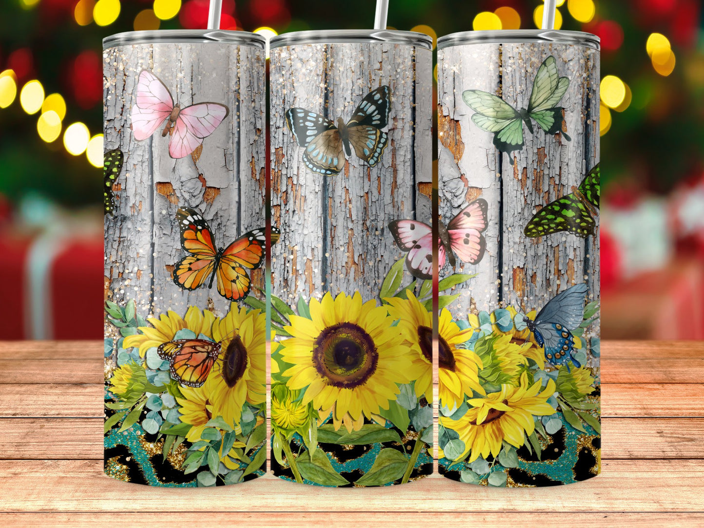 Colorful Butterfly and Sunflower Design Tumbler product