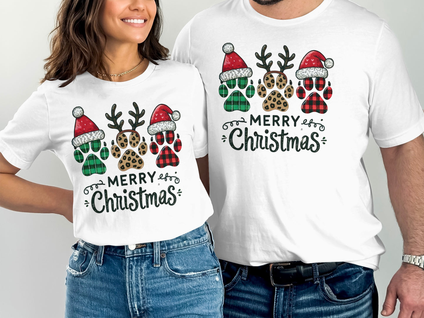Matching Merry Christmas Paw Print Holiday Shirts