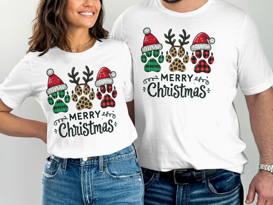 Matching Merry Christmas Paw Print Holiday Shirts