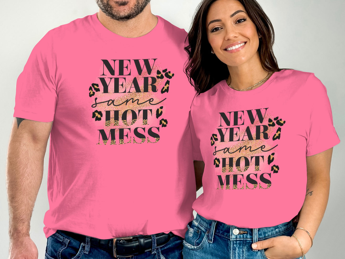 New Year Same Hot Mess Leopard Print Graphic Shirt